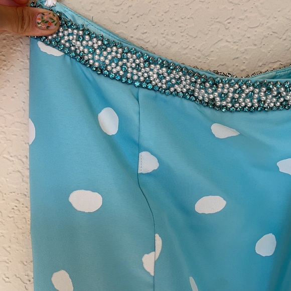 SHERRI HILL BLUE POLKADOT DRESS PEARL TOP - Picture 10 of 13